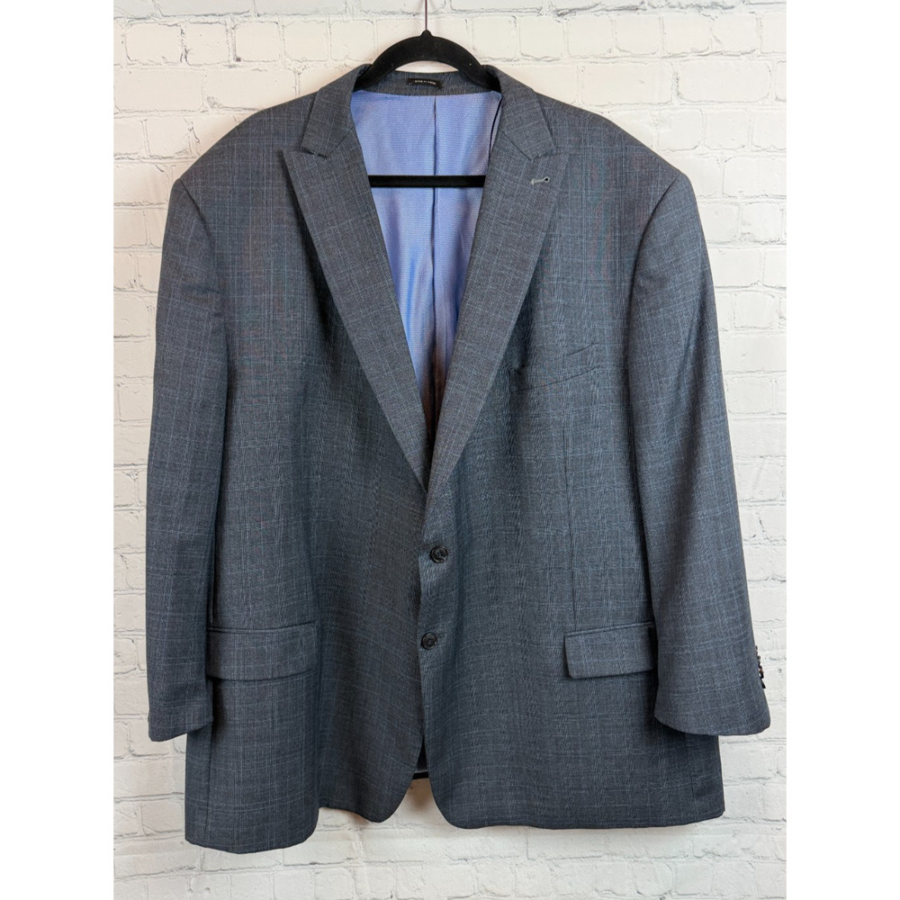 JOSEPH ABBOUD JOE gray blue check 100% wool mens suit jacket blazer 54R